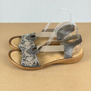 Rieker Regina Antistress Embellished Sandals Womens 8.5 EU 40 Pewter Tan Comfort